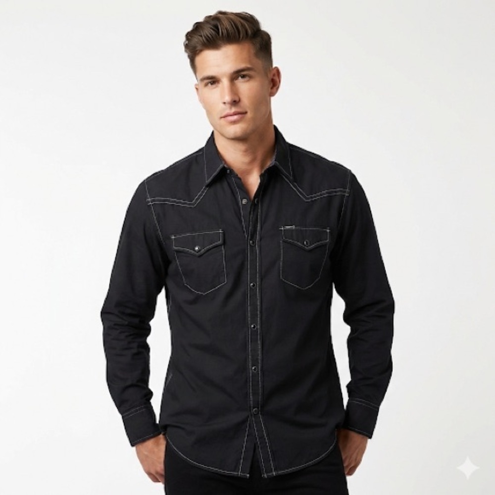 Roper Western Snap Shirt Black Cotton Long Sleeve Big and Tall 2XL